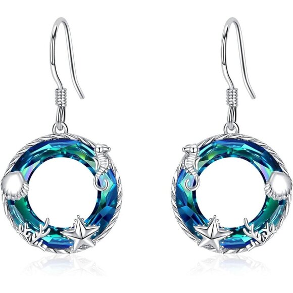 Women's 925 Sterling Silver Beach Seaside Vacation Jewelry Turtle Earrings - Picture 1 of 7